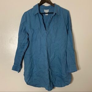 Soft Surroundings 100% Linen Blue Tunic Top | M